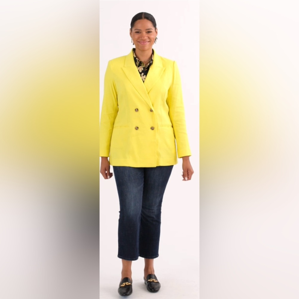 Cabi 2025 ‘Glow Up’ Yellow Double-Breasted Women's Blazer Linen Blend Fabric.